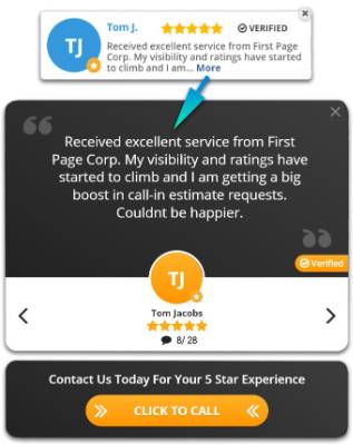five star customer review popup widget for remodeling website.
