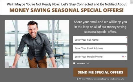 exit popup form on remodeling website.