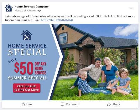 social offer post, $50 off any home service