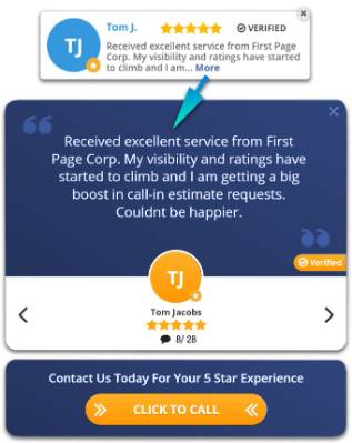 five star customer review popup widget for home services website.