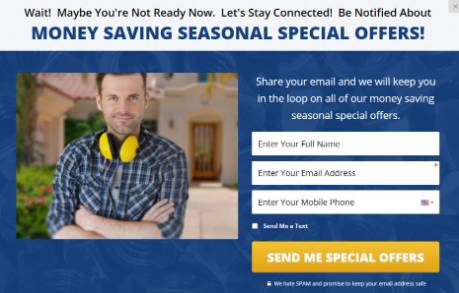 exit popup form on home services website.
