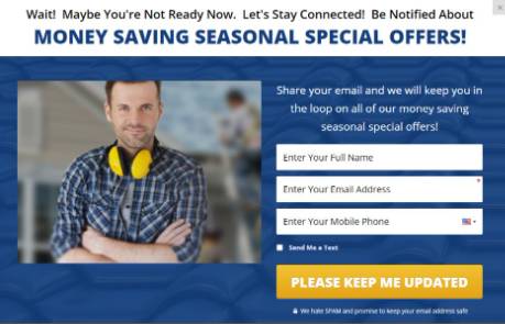 exit popup form on roofing website.