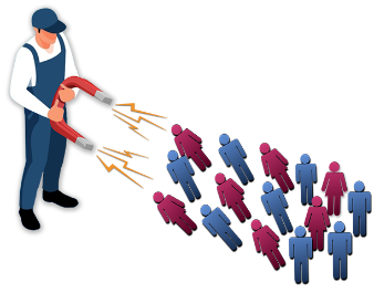 home service contractor holding magnet attracting inactive customers.